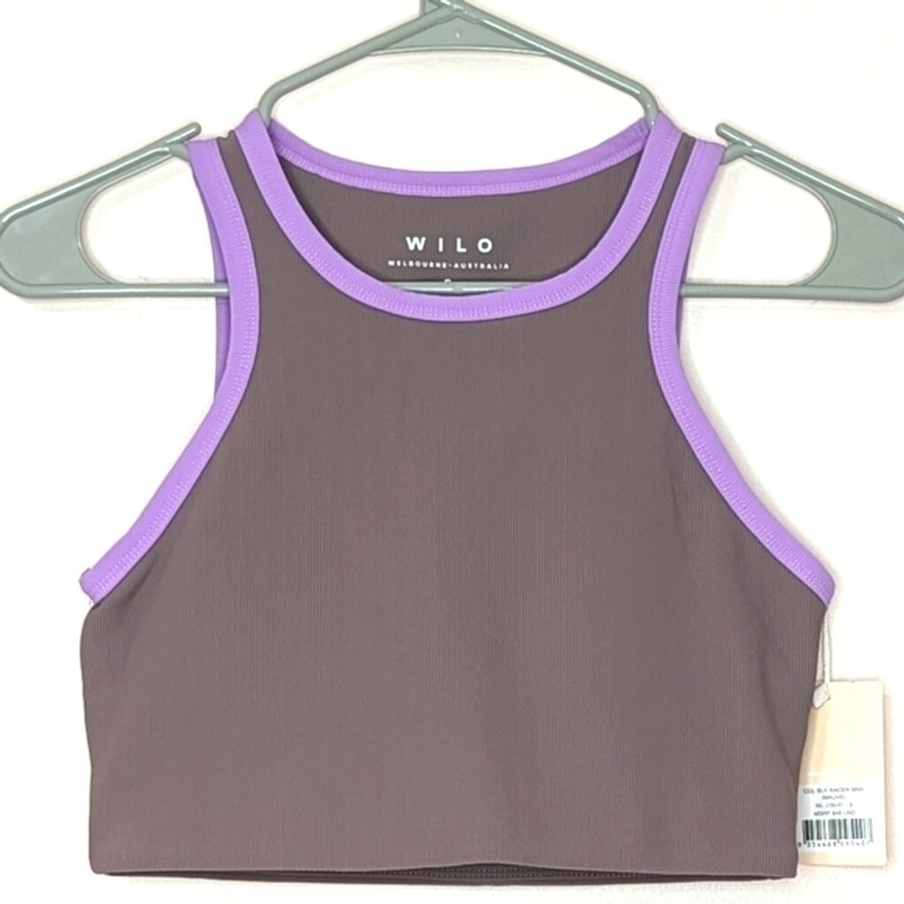 NWT WILO Sports Bra Top Size Small Ribbed Padded Workout Yoga Brown Purple‎